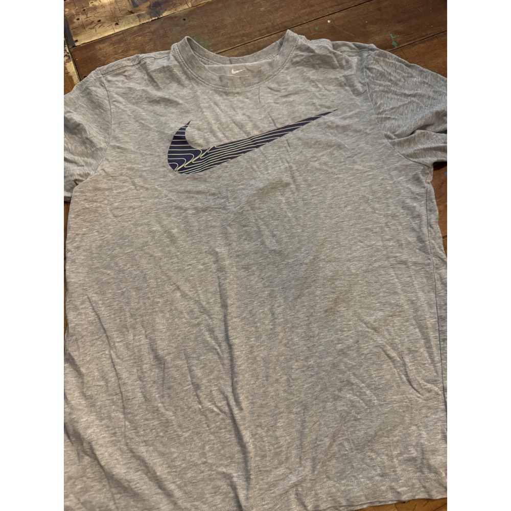 Nike Mens Dri-FIT Graphic Swoosh T-Shirt Heather Grey Blue Yellow Size M